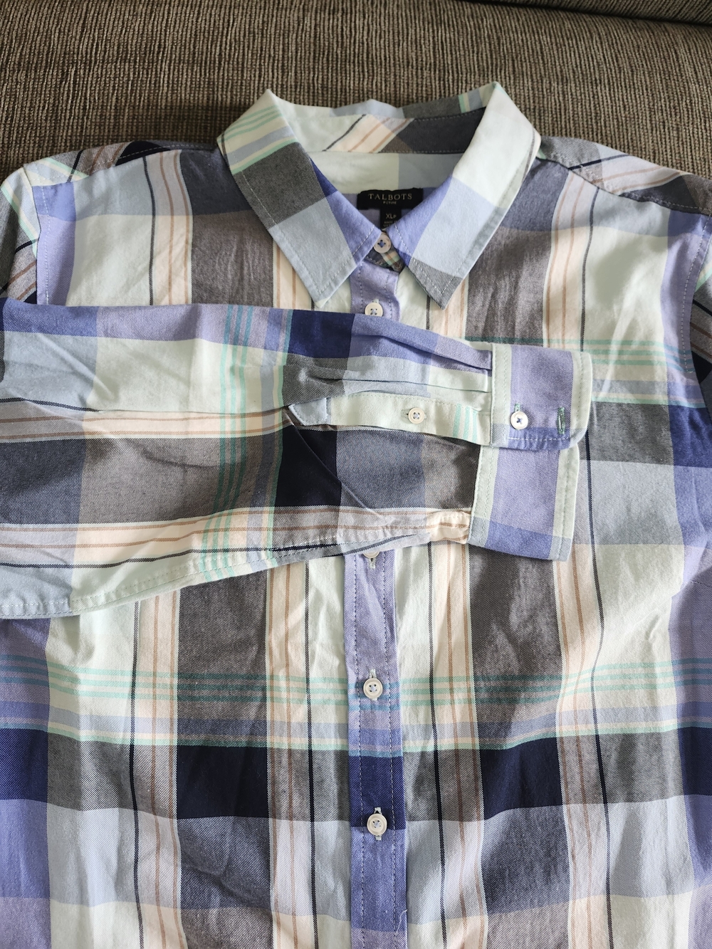 Talbots Plaid Button-Down Shirt - Light Blue, Navy & Gray